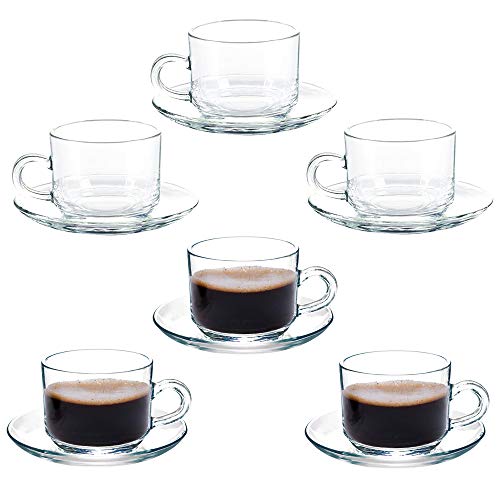 Coffee Cup Glass Teacup Cappuccino Cups Coffee Cups Clear and Lightweight Glass Tea and Coffee Cup with SaucerSet of 6 Gift Box