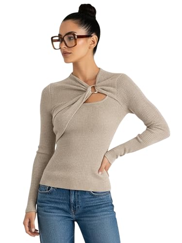 Lomehue Women Cut Out Top Asymmetrical Slim Fit Long Sleeve