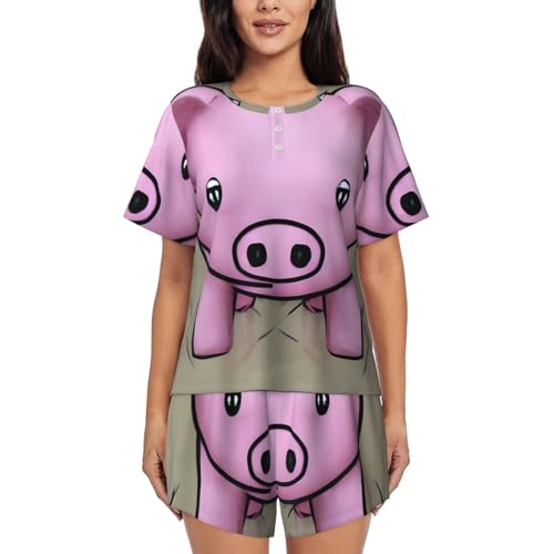 Ensemble de pyjama doux pour femme : le raffinement du motif cochons en poudre en 2 pièces