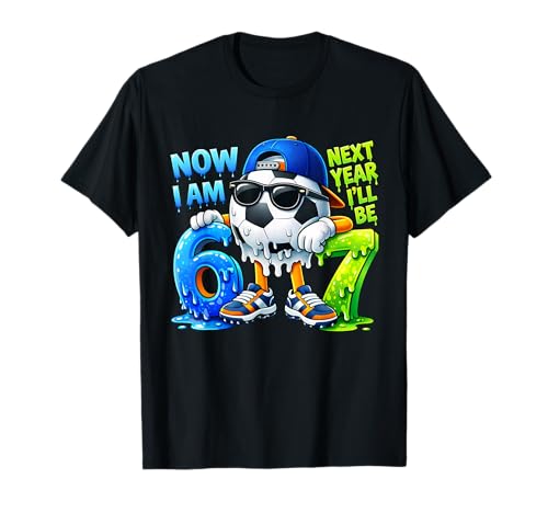 6th Birthday Boy Soccer Ice Cream Drip 67 Meme 6 Year Old T-Shirt