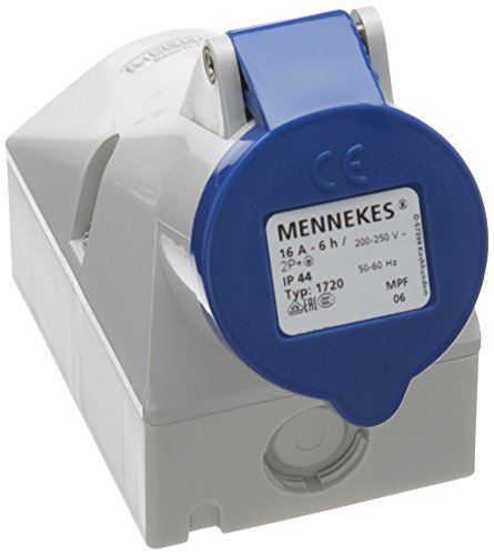 Mennekes (Unternehmen) 1720 interne beheben Wand montiert Sockel mit Twin Kontakt, IP 44 Schutz, 6 Stunden Earth Position, 3 pol, 16 A, 230 V, blau Cover
