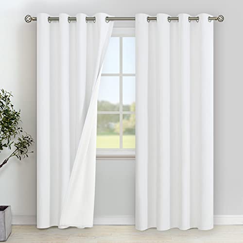 Image of YoungsTex White Linen 100% Blackout Curtains for Bedroom 80 Inch Length, Thermal Insulated Drapes with Grommet Full Room Darkening for Winter Living Room, 2 Panels, 52 X 80 Inch