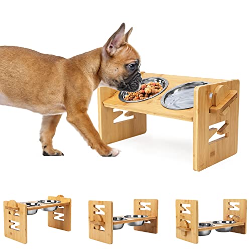 SSAWcasa Ciotole rialzate per cani, regolabili, inclinate, rialzate, per bulldog francesi, ciotola inclinata per cani di piccola e media taglia, antiscivolo, mangiatoia per acqua con supporto in