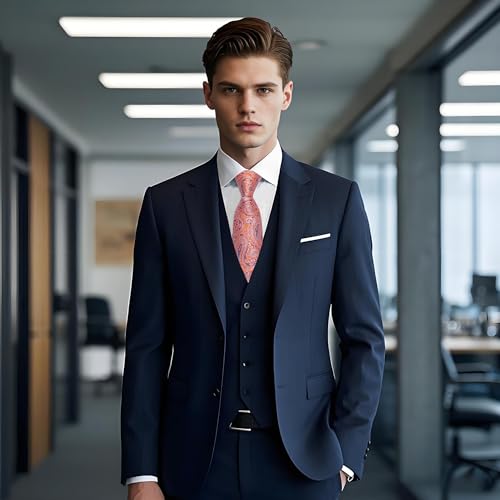 Image of YourTies Orange Blue Tie for Men Silk Paisley Men's Necktie Woven Jacquard Formal Business Party Wedding Designer