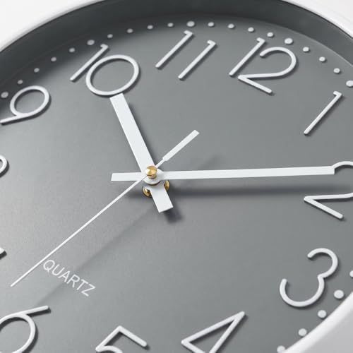 Image of STAR WORK Premium Wall Clock 12 inch Inch Silent Non-Ticking Quartz Movement | Easy to Read 3D Numbers | Modern Analog Clock for Home Decor, Living Room, Bedroom, Office (Slate Gray, 12-Inch (30Cm))
