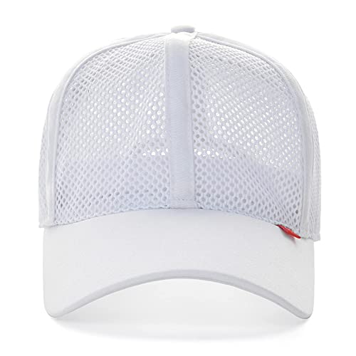 Feicui Men Mesh Trucker Baseball Cap Hat Adjustable 6-Panel Hat Outdoor Sports Wear (White) #TOP3