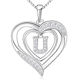 Picture of RIVIKO Heart Initial Necklace for Women, 925 Sterling Silver Dainty Letter Pendant Necklaces, Sterling Silver, Cubic Zirconia