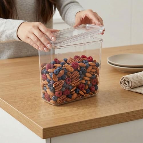 Image of All Time Modular Plastic Storage Container 2100ml | Food Grade Airtight Kitchen Storage Jar with Silicone Gasket Lid | Stackable Multipurpose Canister for Flour, Cereals & Pantry Storage - Transparent