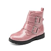 DREAM PAIRS Girls Boys Glitter Ankle Boots Side Zipper Combat Shoes with Buckles Toddler/Little Kid/Big Kid