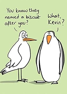Humorous Blank/Birthday Greeting Card - Penguin Biscuit - Neon Finish - from The Birdiculous Range (LL-BBR009)