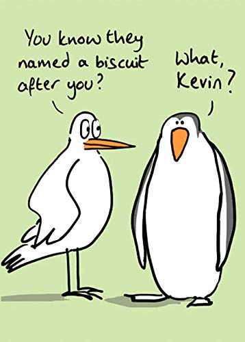 Humorous Blank/Birthday Greeting Card - Penguin Biscuit - Neon Finish - from The Birdiculous Range (LL-BBR009)