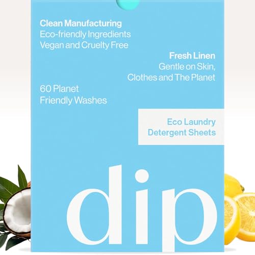 Dip Eco-Friendly Laundry Sheets Detergent | Plant Based Plastic Free & Zero Waste | Perfect for Sensitive Skin | Fresh Linen | 60 Loads