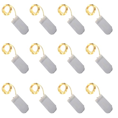 Mewneap 12 Pcs Guirlandes Lumineuses, Mini Guirlande LED à Pile, 1m avec 10 LEDs Blanc Chaud, Haute Luminosité, Économique Cuivre Étanche pour Noël...