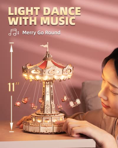 Rokr 3D Puzzles For Adults-Stem Projects For Kids-Led Swing Ride Model Building Kit-Music Box Diy Kit-Gift For Kids And Adults #TOP1