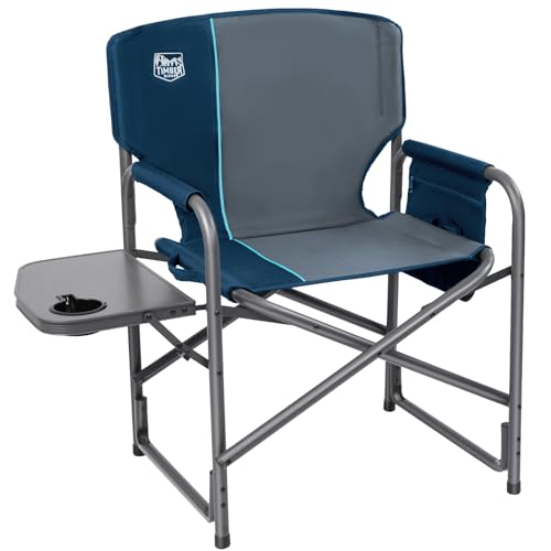 TIMBER RIDGE Lightweight Oversized Camping Chair, Portable Aluminum Directors Chair with Side Table Detachable Side Pocket for Outdoor Camping, Lawn, Picnic, Support 400lbs (Blue) Ideal Gift