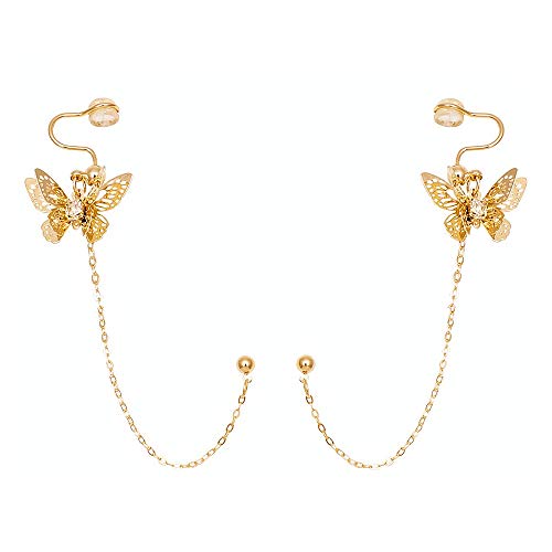 Dainty Butterfly Ear Cuff Crawler Climer Earring For Women Girls Tiny Small Cartilage Hoop Tassel Chain Drop Dangle Ball Stud Sterling Silver Post Pin Cz Filigree Huggie Fashion Jewelry Gold #TOP16
