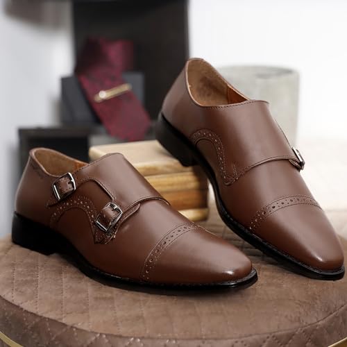 Image of LOUIS STITCH Men's Formal Shoes | Italian Leather Double Monk Strap Handcrafted | Stylish Lace-Up Business, Formal, (LSRXDMBU)