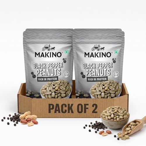 Image of Makino Black Pepper Roasted Peanuts | 140gm Pack of 2 | Chatpata & Tasty Roasted Peanut Snack | High Protein, Gluten Free, Zero Cholesterol & Trans Fat | Crispy Crunchy Namkeen | Fiber Rich