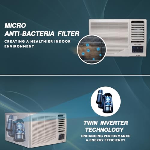 Image of Haier 1.5 Ton 3 Star Twin Inverter Side Flow Window AC (Copper, Turbo Mode, Anti Bacterial Filter, Cools at 54C Temp, Long Air Throw - HWU18I-AOW3BN-INV,White)