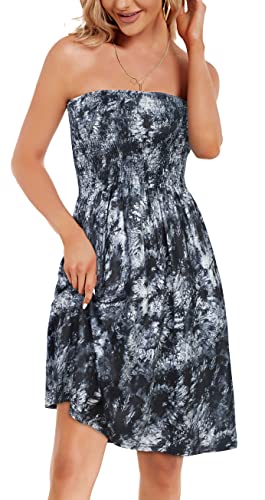 Strapless Dresses For Women Summer Beach Sundress Bandeau Cover Ups Beach Clothing (Ink Floral Black2,M) #TOP4