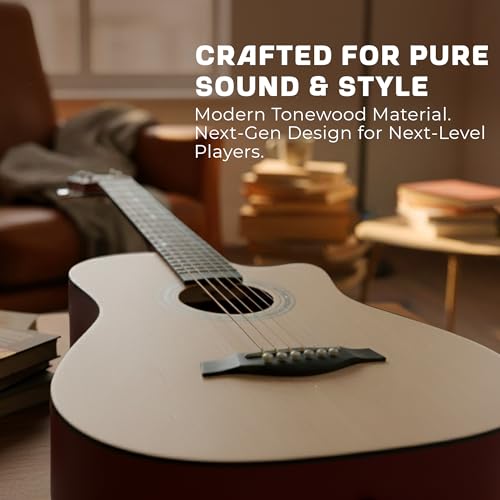 Image of Revel 38 Inch Acoustic Guitar Cutaway Wooden Guitar with High-Gloss Finish, Steel Strings, Smooth Tuning Pegs, Includes Carry Bag, Picks & String Winder | Acoustic Guitar for Beginners.(SUN BURST)