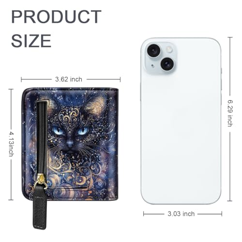 Image of Small Womens Cat Wallet Thin Credit Card Holder Pocket Mini Purse | Compact Slim Women RFID Blocking Bifold Black Cat Leather Wallets Ladies Pocket Card Holders for Travel & Daily Use