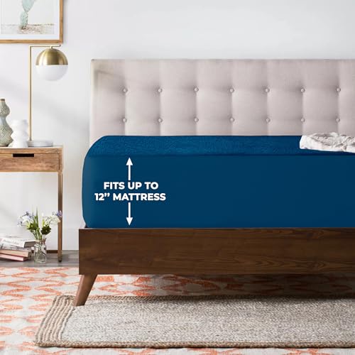 Image of Waterproof and Dustproof Terry Cotton Mattress Protector - 78 X 72 Inches, King Size, Blue