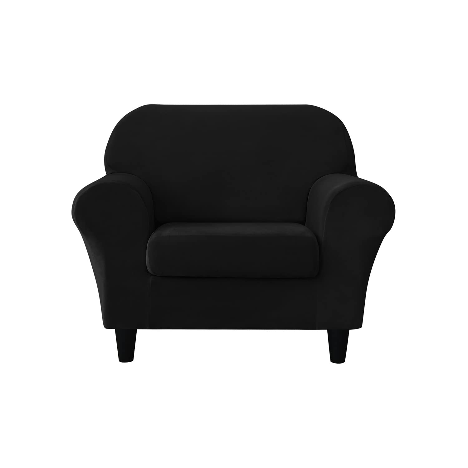 SYLC 2 Pieces Armchair Sofa Cover, Sofa Slipcover 1 Seater with 1 Separate Seat Cushion Cover, Furniture Protector Collection Split Set Stretch Velvet (Black) โ image 1