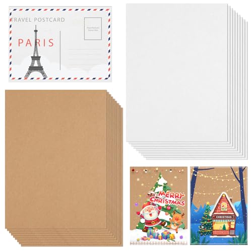 100 Piezas Tarjetas de Papel Kraft A6, 10 X 15 CM(6×4in), A6 Cartulinas Blancas Marrones, para Estudio, Mensaje, Invitaciones, DIY Regalo, Impresión Arte y Manualidades, Autodiseño