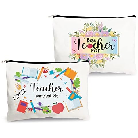 Teacher Gifts, 2 Pcs Teacher Appreciation Gift Bag, Teacher Gifts for Women, Teacher Supplies Bag Teacher Survival Kit Best Teacher Ever Makeup Bag, Teacher Leaving Gifts and New Teacher Gifts Cover