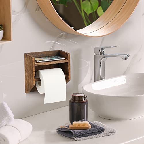 Pitmoly SMZJJ-N Toilet Paper Holder With Storage, Bathroom Wall Mount Toilet Paper Stand With Phone Shelf, Rustic Wood Toilet Paper Roll Holder, Farmhouse Tissue Holder Toilet Paper Dispenser thumb #2