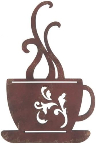 Taza de café de metal rústico rojo para decoración de pared para cocina, hogar, restaurante, cafetería, cafetería, bar, decoración colgante
