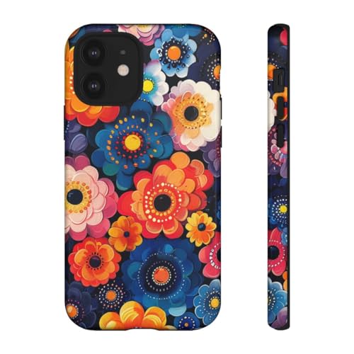 Coque rigide brillante iPhone 12 motif floral abstrait orange vif