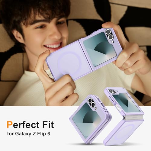 Image of ORETECH Magnetic for Samsung Galaxy Z Flip 7 FE Case Galaxy Z Flip 6, with [2 x Screen Protector] Translucent Back Non-Slip Shockproof Bumper Case for Galaxy Z Flip 7FE / 6 - Light Purple