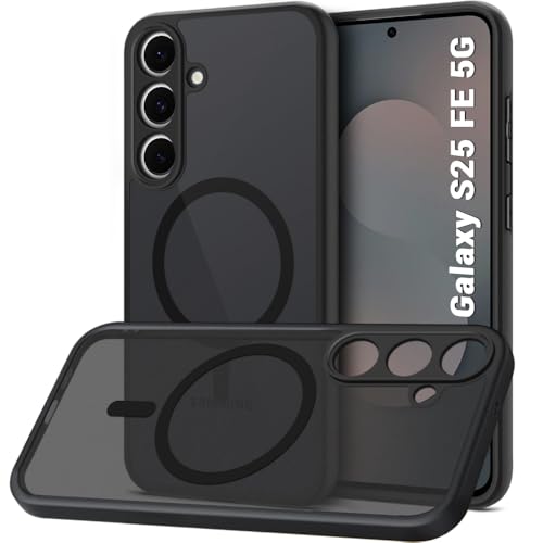 Image of TheGiftKart Hybrid Shockproof Back Cover Case for Samsung Galaxy S25 FE 5G | Hard Back Cover Case for Samsung Galaxy S25 FE 5G (PC & TPU, MagSafe Compatible, Translucent Smoke Matte Back, Black Sides)