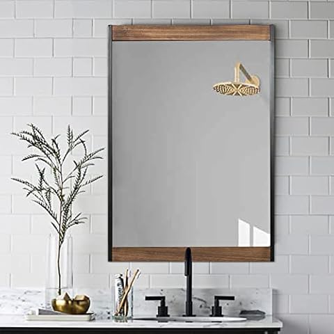 blue page Rustic Mirror Farmhouse Mirror Wood Framed Mirror Wood Mirrors for Bathroom, Large Rustic Wall Mirror Wall Mounted Rectangular Mirror for Living Room, Vanity Mirror Wall Decor 26x40 Inch Cover