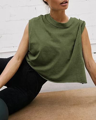 Image of HUGOOME Women Workout Tank Tops Oversized Crop Sleeveless Tee Loose Fit Boxy Basic Yoga Active Summer T Shirts Gym 2026