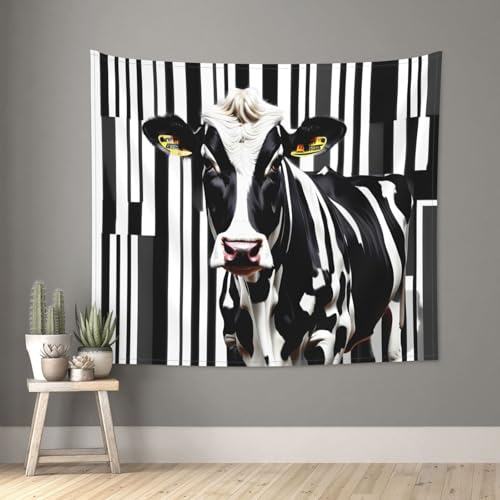 Tapiz para colgar de vaca en blanco y negro para la decoración estética del dormitorio de 152x130 2
