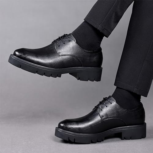 Men’s Low Heel Derby Oxfords Dress Shoes, Round Toe Lace-up Fashion Leather Tuxedo Business Wedding Derby Cap Toe Dress Shoes2