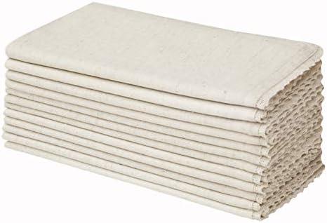 COTTON CRAFT Flax Linen Cloth Napkins with Lace - Set of 12 Lunch Dinner Napkins - Elegant Everyday Fall Harvest Thanksgiving Holiday Table Napkin - Washable Reusable Napkin - Oversized 20x20- Natural