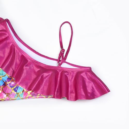 CHILDRENSTAR Girls Metallic Bathing Suits Shiny Ruffles One Shoulder 2 Pieces Swimsuits Cute Bikini Set4