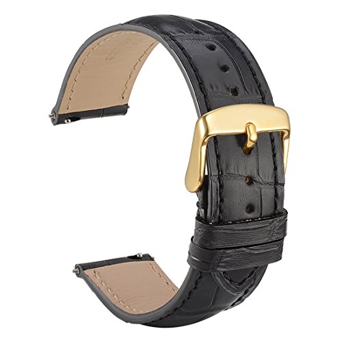 WOCCI 20mm Watch Band Quick Release - Alligator Embossed Leather Watch Strap Black Black with Gold Buckle
