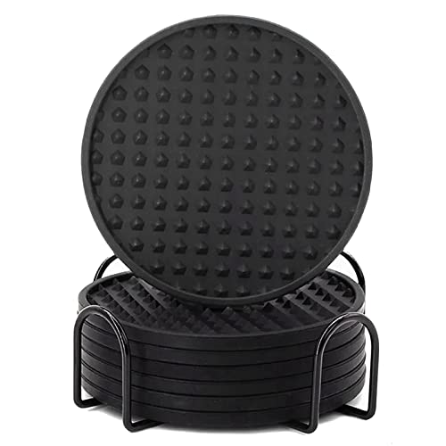 Conjunto De 7 Porta-copos Para Copos, Porta-copos Redondos De Silicone Preto Com Fundo Antiderrapant