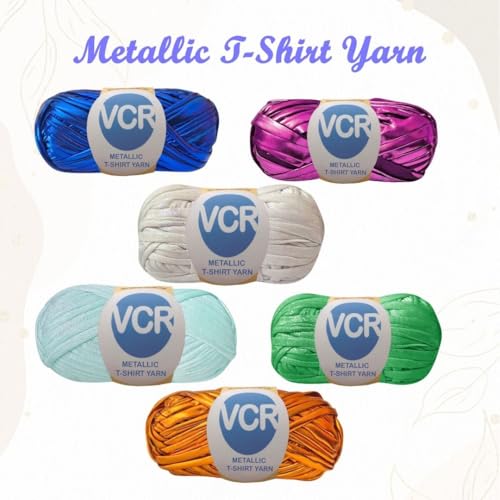 Image of VCR Shine Light Yellow Metallic T-Shirt Yarn, 100 Grams, 100% Metallized Craft Yarn, Pack of 1 Yarn, Suitable for Handbags, Tote Bags and Sling Bags