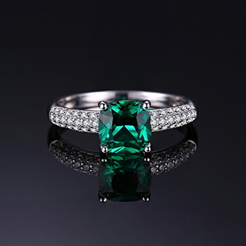 JewelryPalace Cushion Cut 1.8ct Simulated Emerald Solitaire Rings for Her, 14K White Gold 925 Sterling Silver Promise Ring for Women, Green Gemstone Jewelry Sets Rings 54