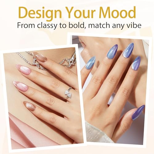 Image of modelones Cat Eye Magnet Set, 5PCS 3-in-1 Dual-Head Nail Magnet Pen with Heart, Lightning & Ball Shapes for Cateye Gel Polish, Side Light Wide Light Glass Glow Effects, DIY Nail Art Tooln