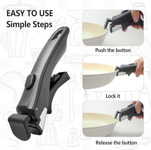 Image of Removable Handle for Pots and Pans Black - Universal Detachable Pan Handle - Heat-Resistant Plastic, Stainless Steel, Silicone (Multicolour)