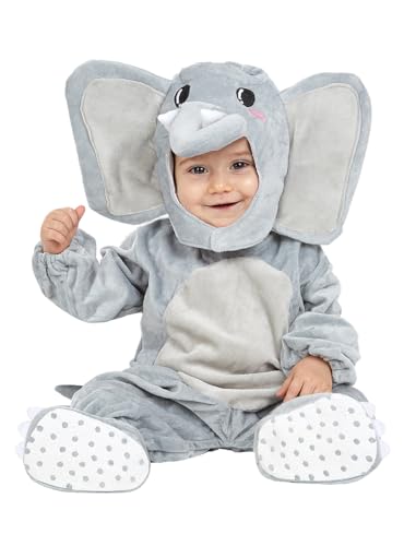 Funidelia | Disfraz de Elefante para bebé Talla 0 6 Meses Animales   Color: Gris/Plateado   Divertidos Disfraces y complementos para Carnaval y Halloween