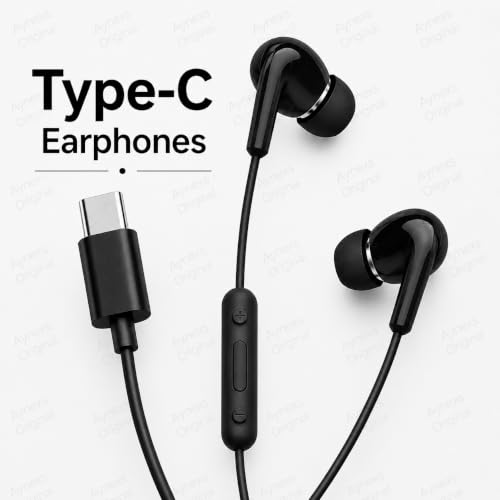 Image of Original Wired Earphone Compatible with XIAOMI Type-C in-Ear Earphones with 12.4mm Drivers, HD Microphone, and IP54 Dust & Water Resistance (Black)