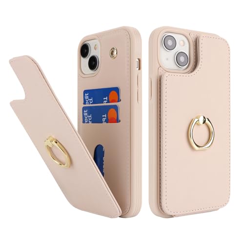 Funda iPhone 15 piel tapa libro carcasa tarjetero 4 ranuras soporte anillo CAVOR 2